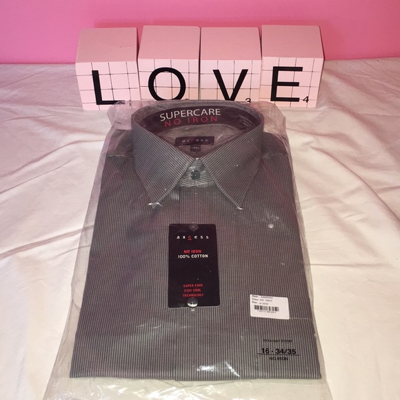 Axcess Men’s Long Sleeve Grey Dress Shirt 16 - Picture 1 of 8